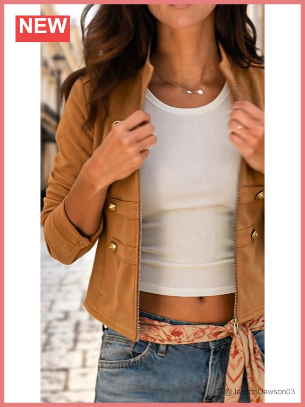 Faux Suede Cropped Jacket Lightweight Stand Collar Zip Fall Coat - Picture 6 of 6